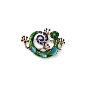 Vintage Multicolor Enamel Rhinestone Green Gecko Lizard Brooch Pin